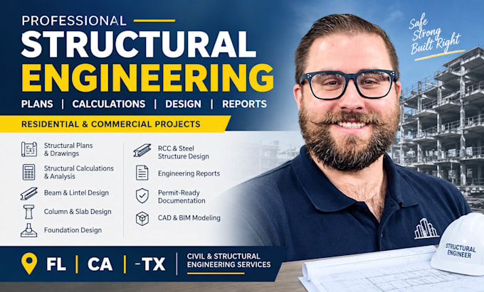 do civil structural plan structural calc beam design lintel eng report fl ca tx