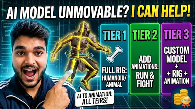 rig and animate your 3d model or ai generated character