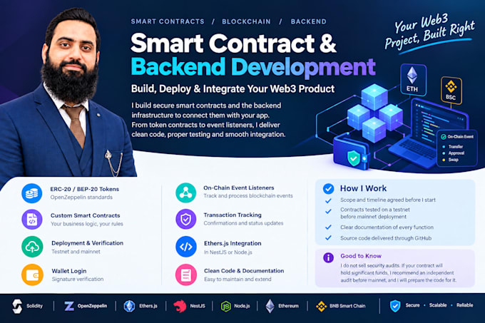 develop solidity smart contract and dapp backend integration