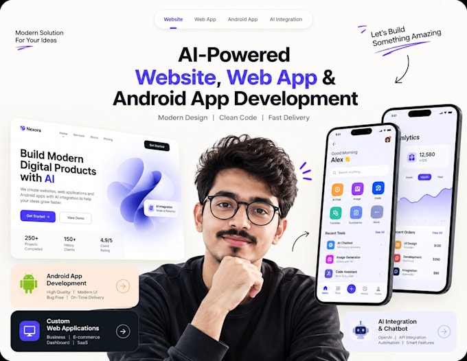 build ai powered websites, web apps and android apps