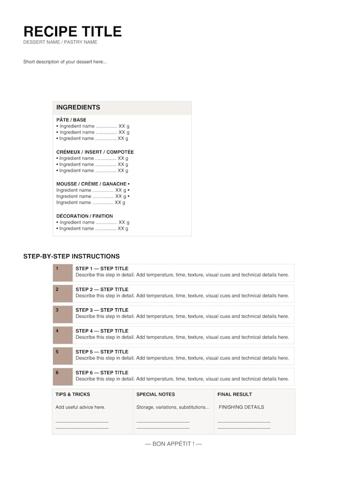 create custom pastry recipes and recipe sheets