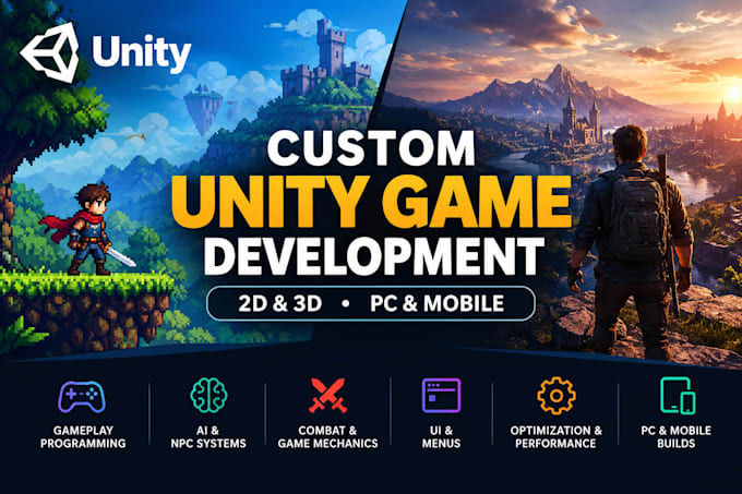 develop a custom 2d or 3d game in unity for PC or mobile
