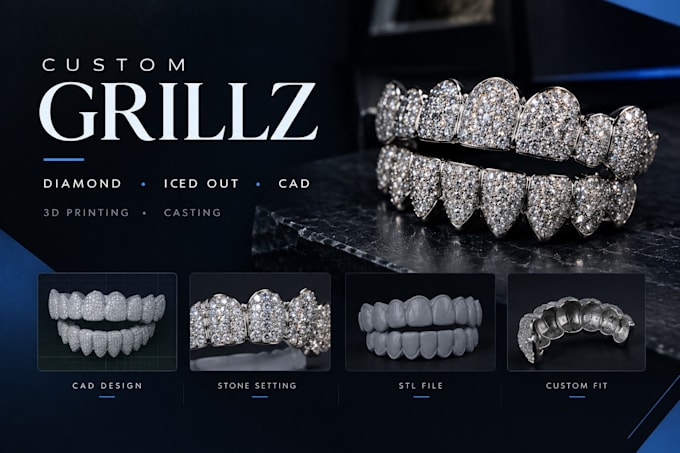 design custom diamond iced out grillz cad for 3d printing and casting