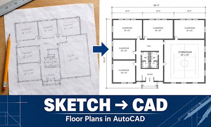 convert sketch, PDF, into cad floor plan architectural permit drawing adu permit