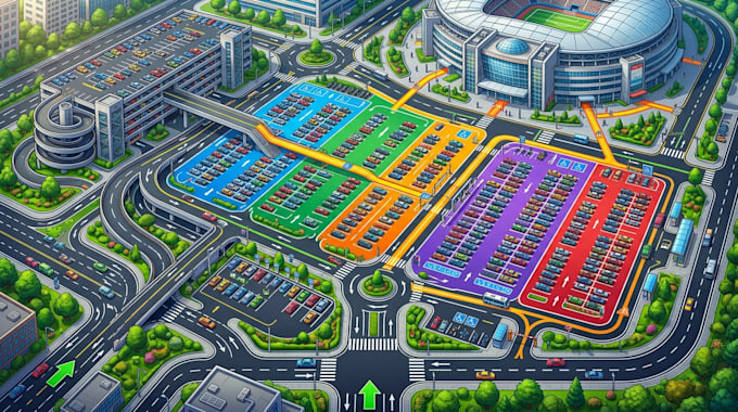 parking lot map, car park layout and vehicle access guide