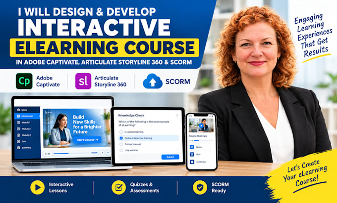 develop interactive elearning course in adobe captivate articulate 360 and scorm