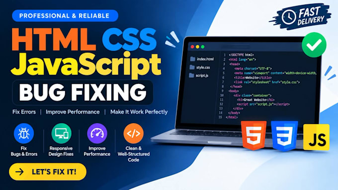 fix HTML CSS javascript bugs and responsive website issues