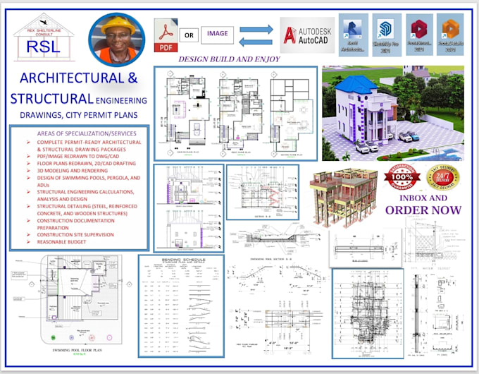 create 2d floor plans, architectural, structural, permit dwg