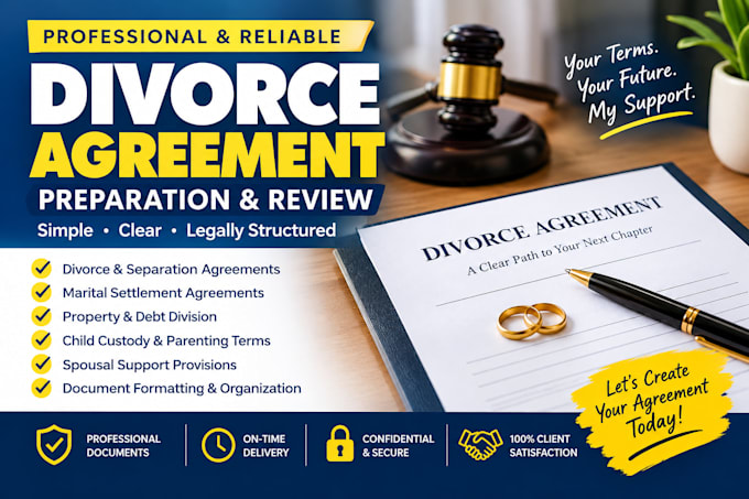prepare US divorce agreement, separation agreement and settlement