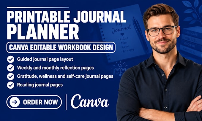 design printable editable journal planner journal canva workbook calendar design
