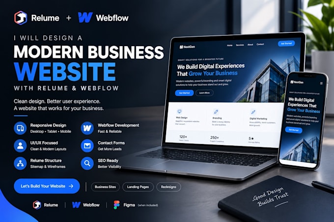 design a modern responsive business website with relume and webflow