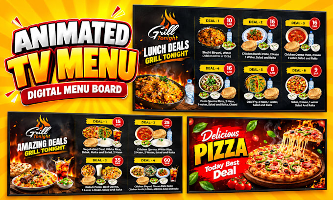 design animated digital menu board and restaurant tv menu screen