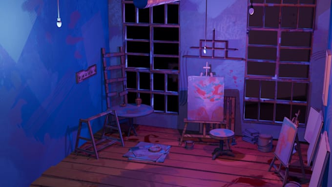 create a stylized hand painted 3d diorama or game environment