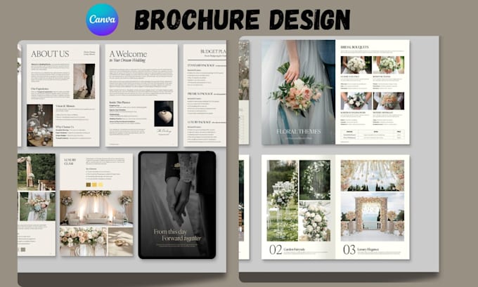design wedding videographer, filmmaker brochure in canva