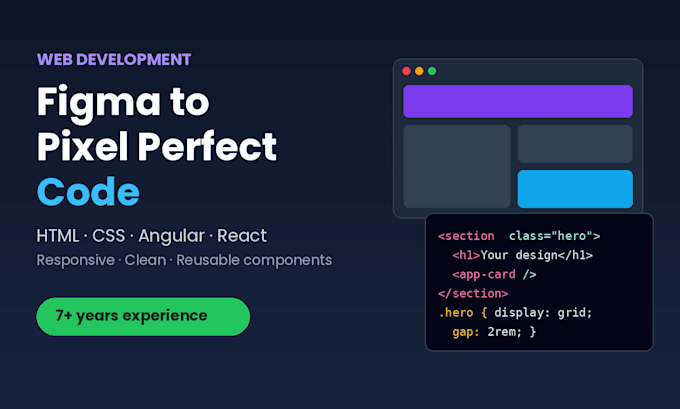 convert your figma design to responsive html css, angular or react