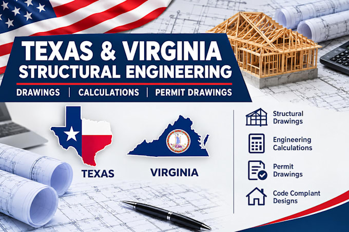 create texas and virginia structural permit drawings and engineering plans