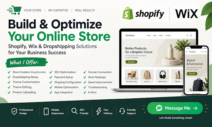 build shopify store, wix store, do shopify seo dropshipping, edit themes