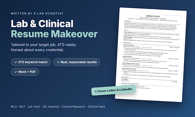 write your lab, clinical lab or clinical data resume and cover letter
