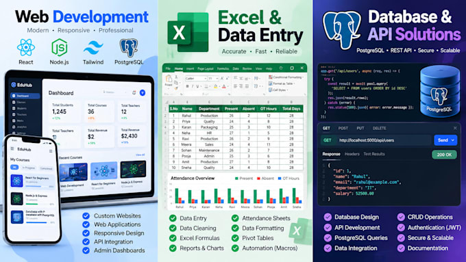 do web development excel data entry and database work