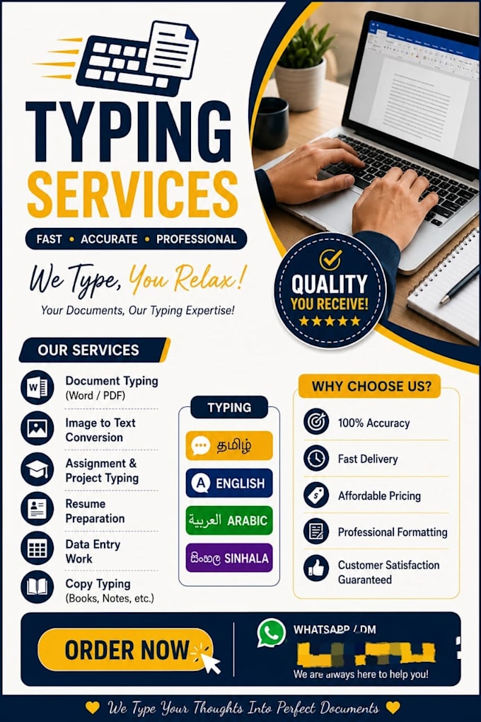 do accurate tamil english and arabic typing and data entry