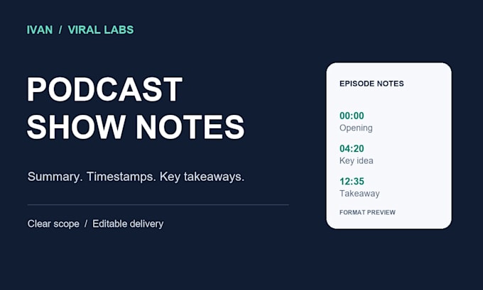 write podcast show notes with a summary and timestamps