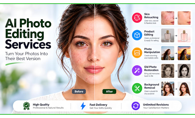 ai photo editing, retouching and background removal