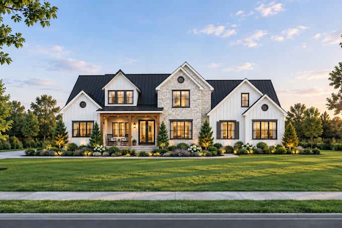 design house exterior, facade, and realistic 3d rendering