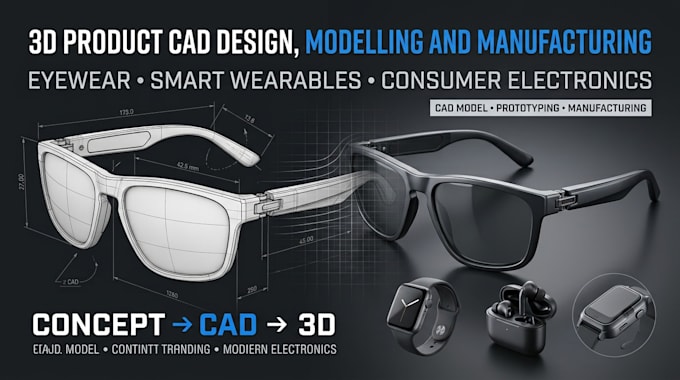 3d cad design for eyewear sunglasses smart wearables, consumer electronics model
