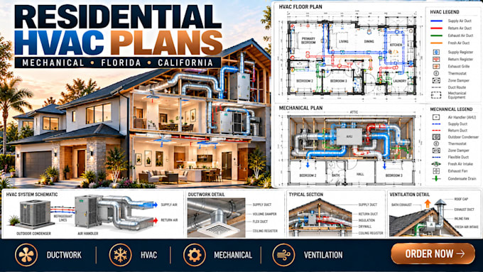 create residential hvac and mechanical plans in florida, california