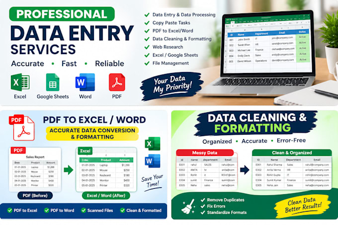 do accurate data entry, typing, and excel data cleaning