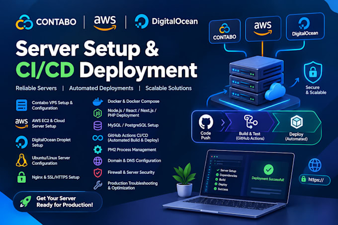 do contabo , AWS ,  digital ocean server setup with ci and cd