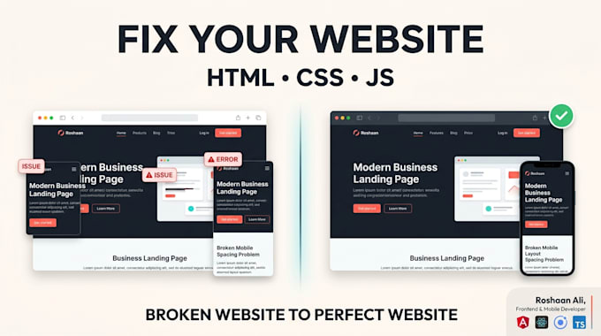 fix html css javascript responsive website bugs