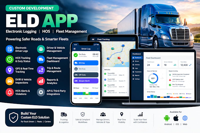 develop eld app, electronic logging, hos and fleet management software