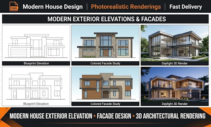 design modern house exterior elevation, facade and 3d architectural rendering