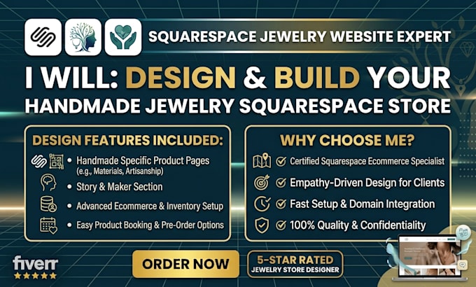 design a squarespace jewelry website for handmade ecommerce stores