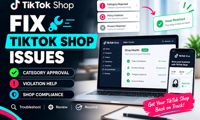 fix tiktok shop issues, category approval and remove tiktok shop violations
