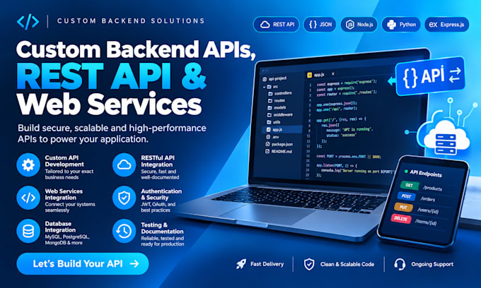 build custom backend apis, rest API and web services