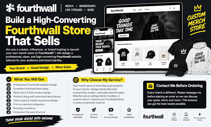 do fourthwall website design fourth wall store setup merch tshirt pod design