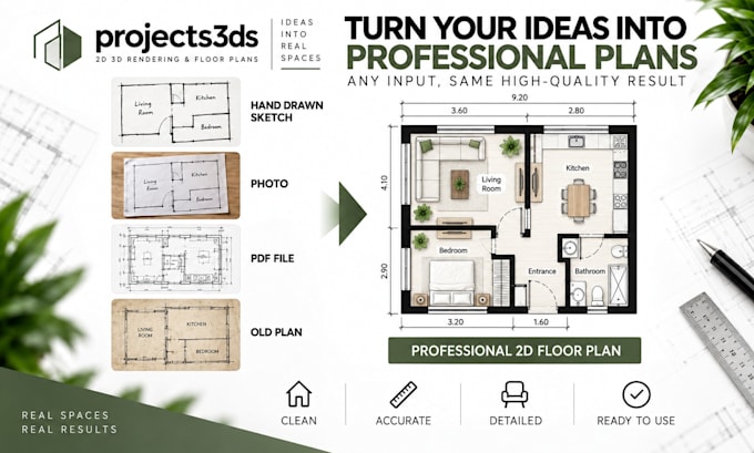 redraw professional 2d floor plans from sketches or PDF