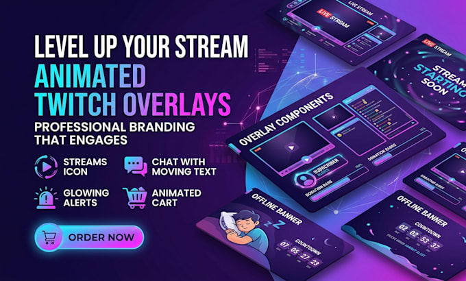 design twitch overlay, stream overlay and animated overlay