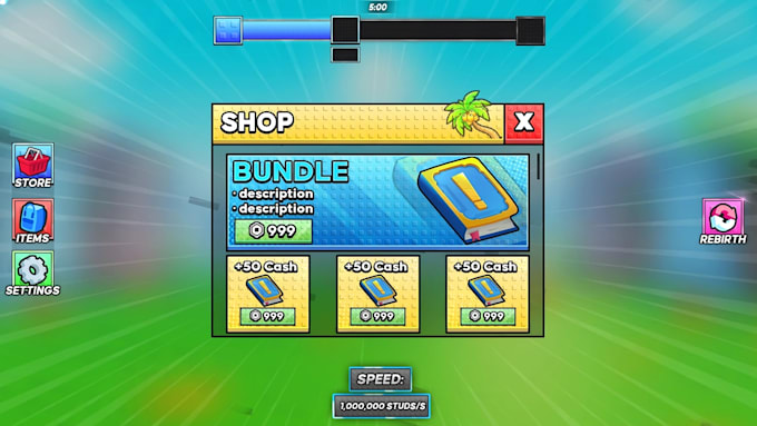 design custom roblox stud style hud and game UI affordably