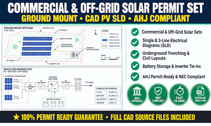draft commercial off grid ground mount solar permit set and pv sld