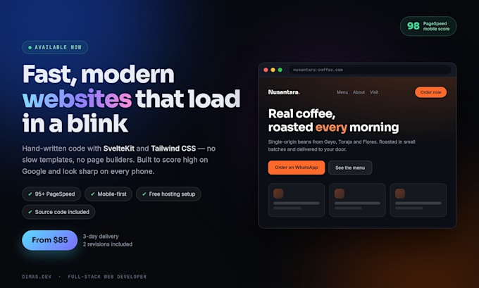 build a fast modern landing page with sveltekit and tailwind CSS