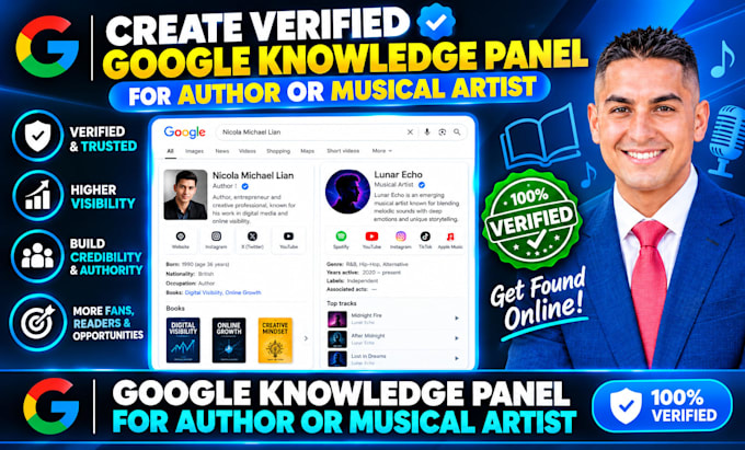 create verified google knowledge panel for author or musical artist