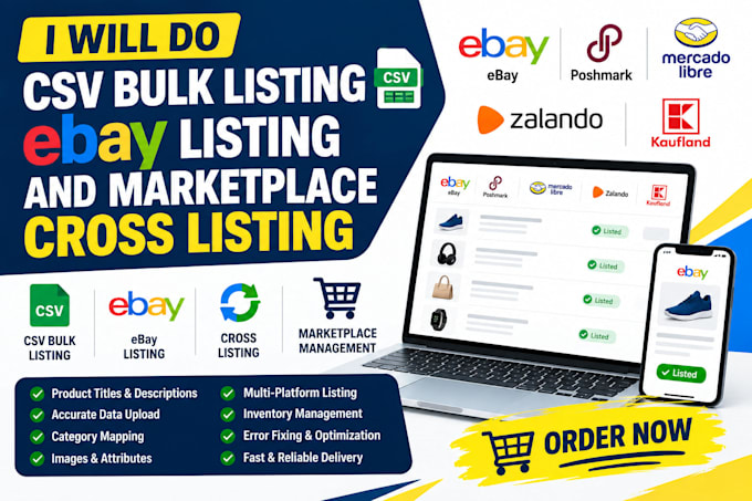 do CSV bulk listing, ebay listing and marketplace cross listing