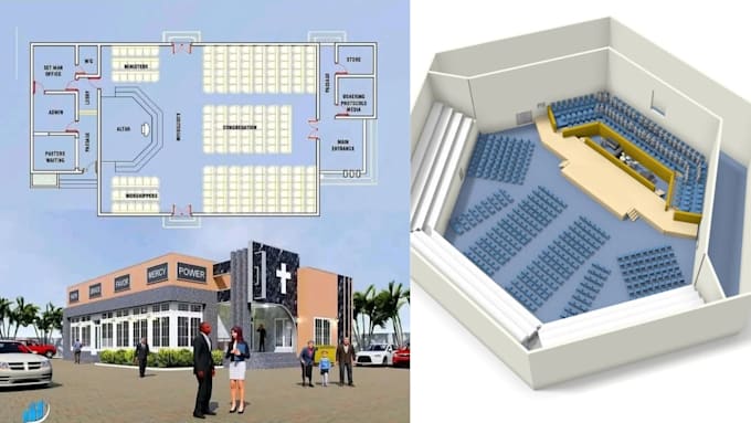 create church permit drawings, floor plans, elevations and architectural plans
