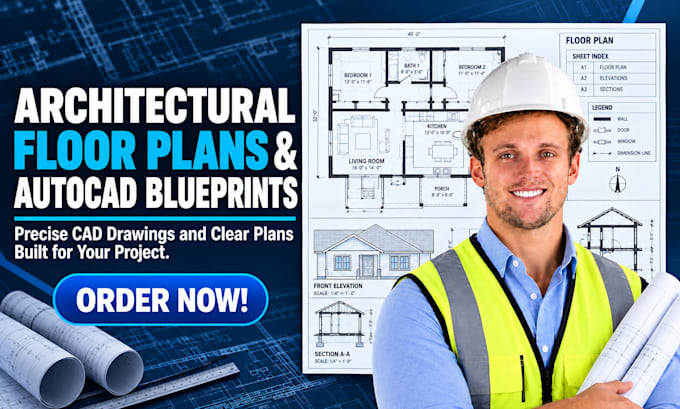 draw architectural floor plans, blueprints, elevation and drawing in autocad