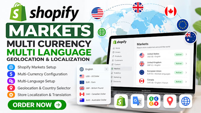 setup shopify markets multi currency language geolocation and localization
