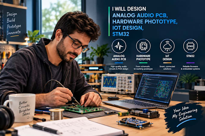 design analog audio pcb, hardware prototype, iot and stm32