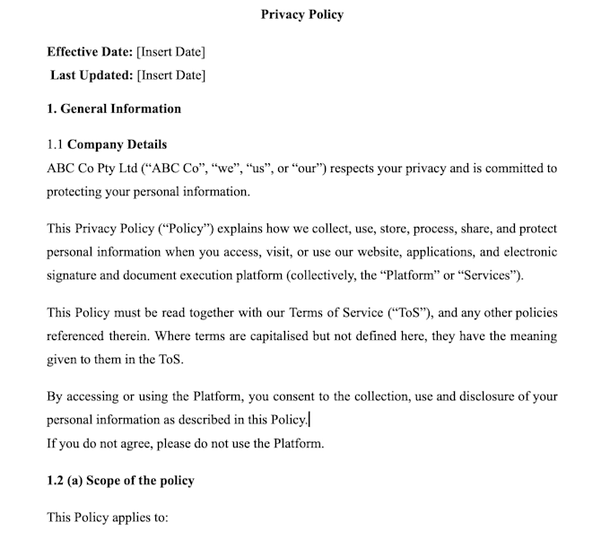 draft and review contracts, nda, privacy policies and docs